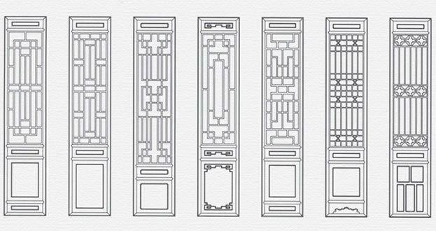 库车常用中式仿古花窗图案隔断设计图