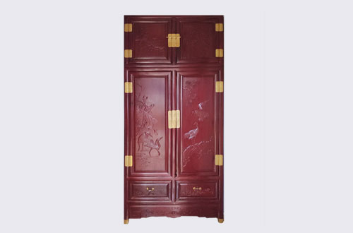 库车高端中式家居装修深红色纯实木衣柜
